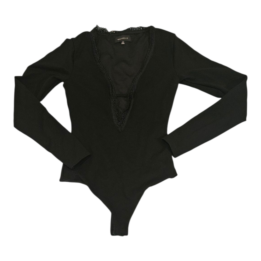 Majorelle XXS Black Long Sleeve Deep V-Neck Bodysuit